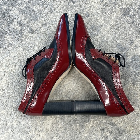 New L’Agence Elodie Pump Heeled Lace Up Oxford Preppy Academia Red Black 6 - Picture 7 of 11
